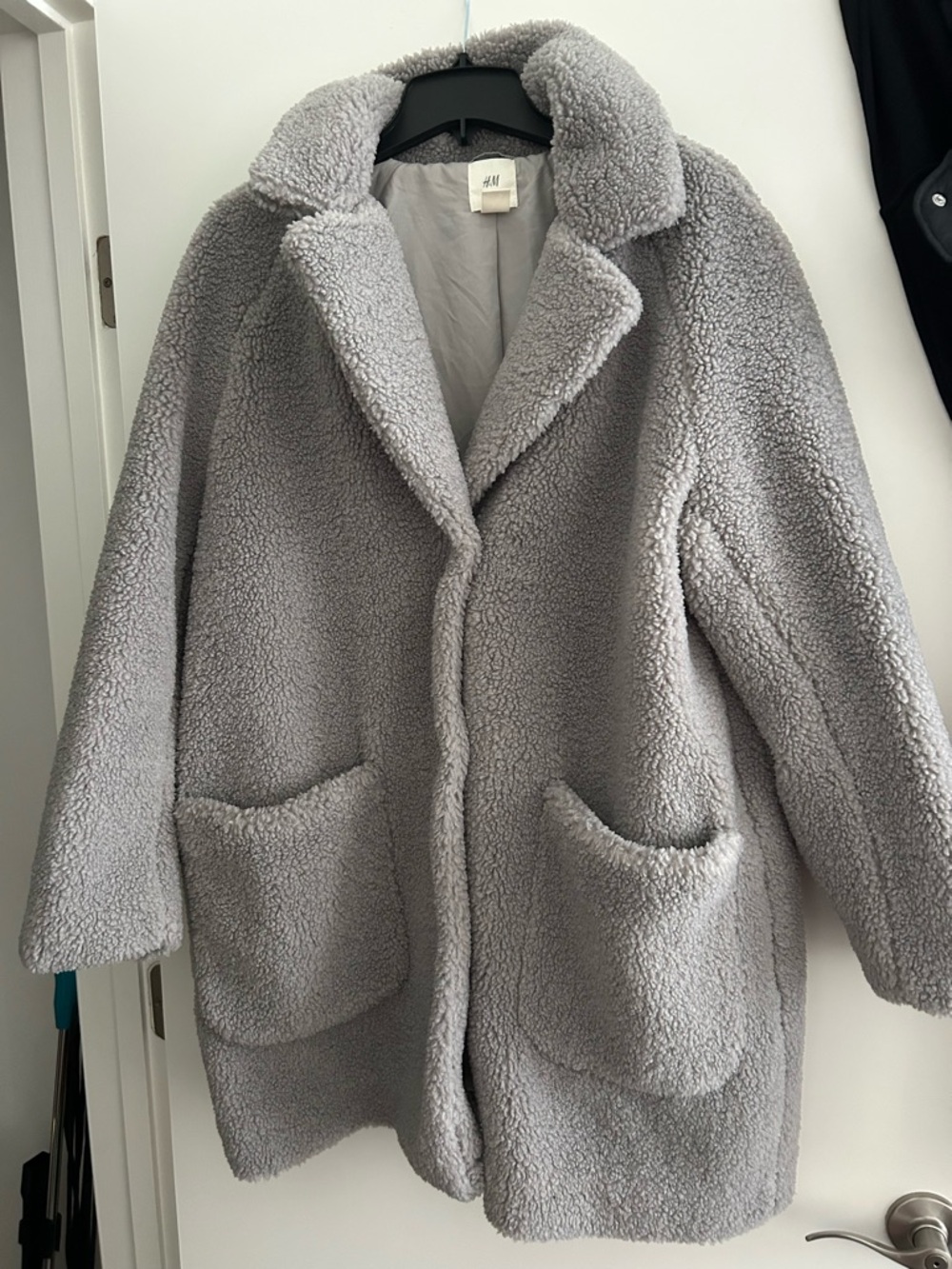 H&M Women's Gray Teddy Jacket with Patch Pockets